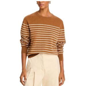 KULE Women's The Betty Cashmere Striped Sweater Camel Brown Sz L